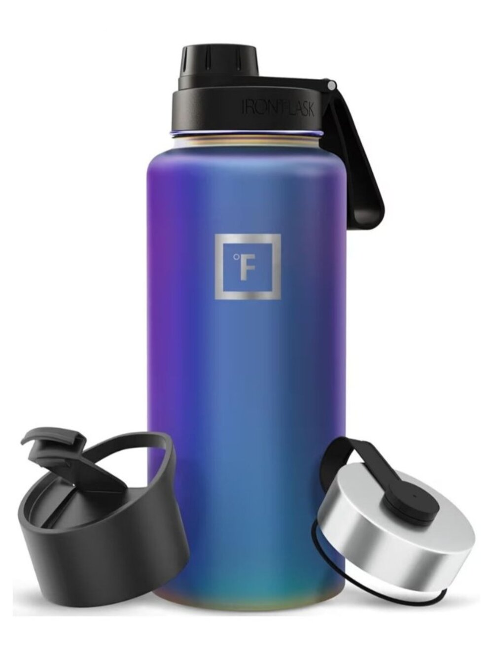 Iron Flask 40 Oz Wide Mouth Insulated Stainless Steel Water Bottle Spout Lid